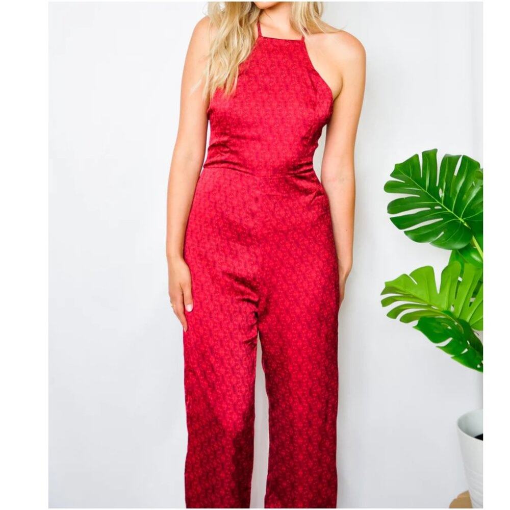 Honey Punch Paisley Satin Wide Leg Jumpsuit Size Medium New With Tag - Picture 15 of 15